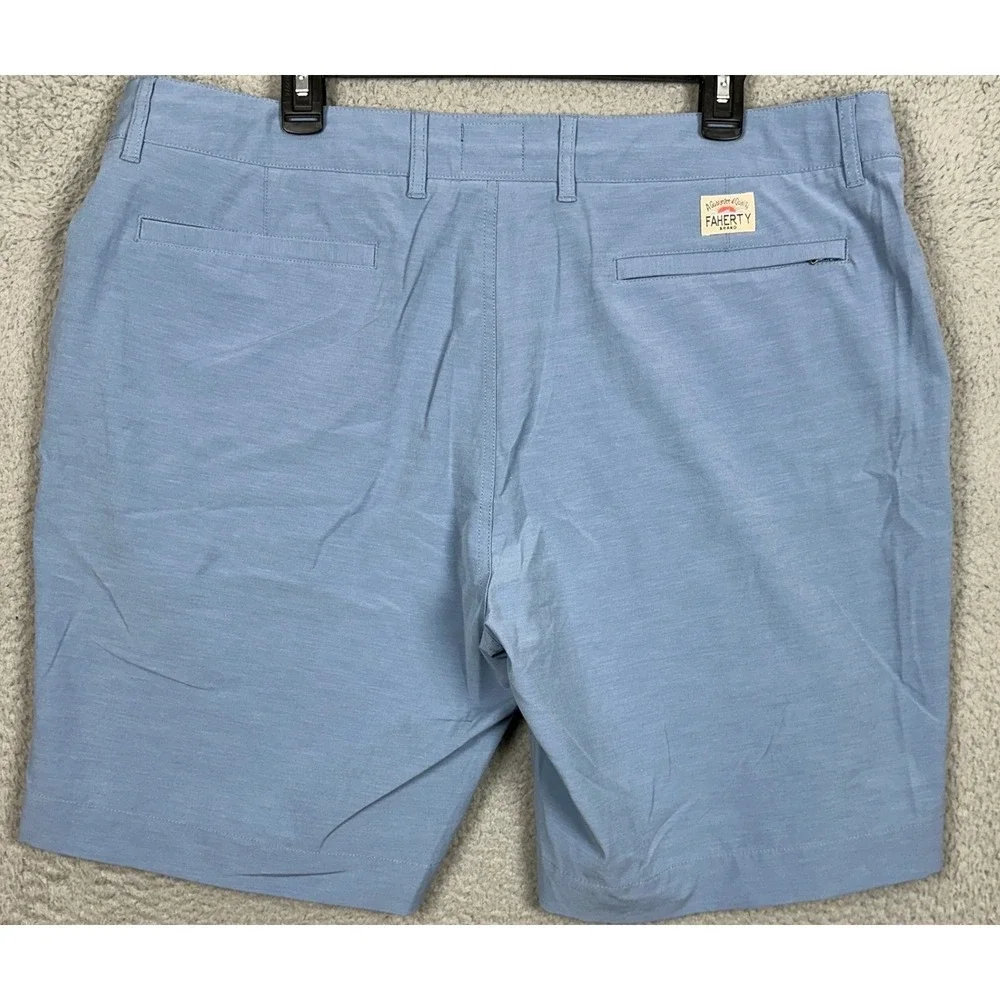 Faherty All Day Shorts Mens 38 Light Blue Hybrid Stretch Quick Dry Flat Front